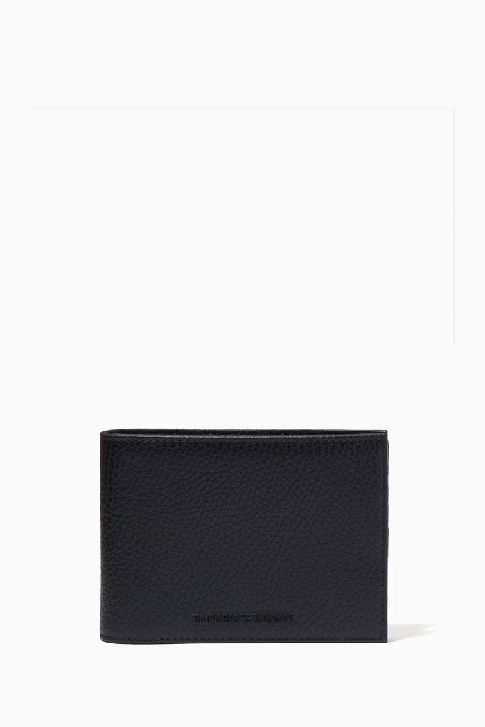 

EA Embossed Bi-fold Wallet in Tumbled Leather, Black