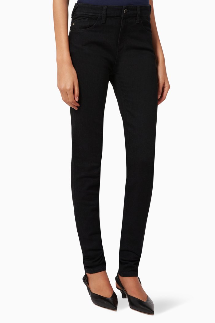 

J28 Rinsed Mid-rise Skinny Jeans in Denim, Black