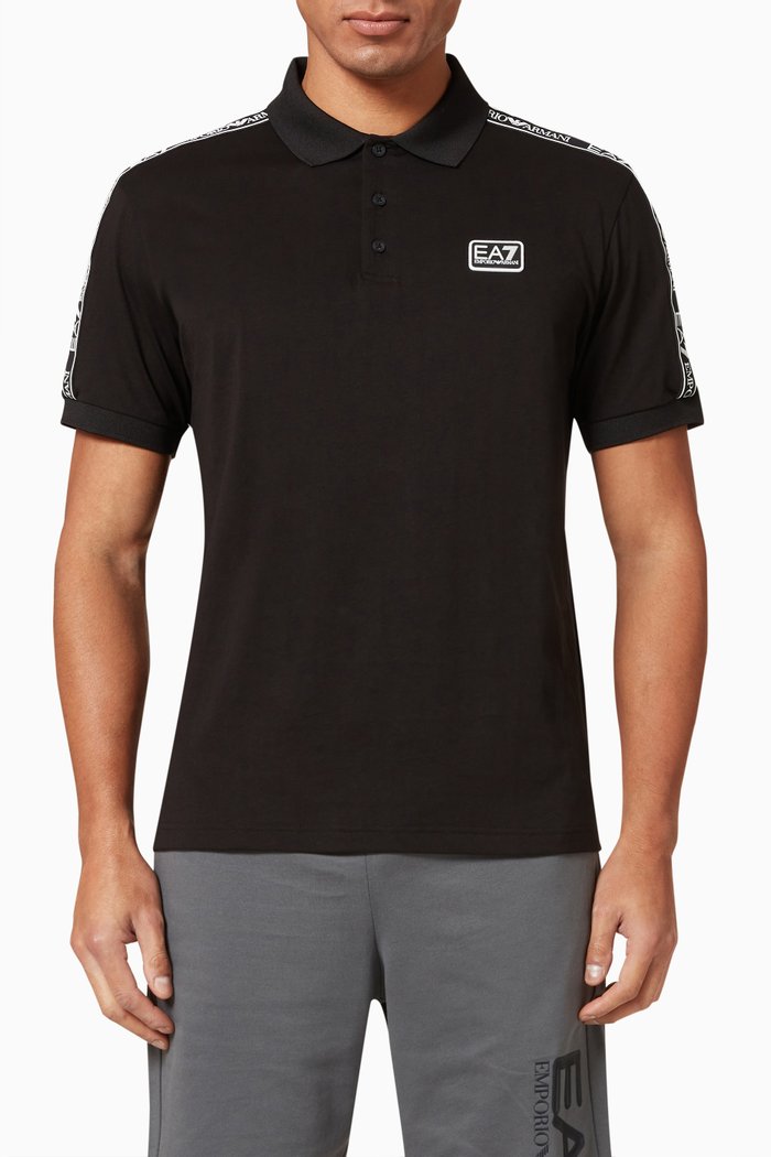 

EA7 Train Logo Tape Polo Shirt in Jersey, Black