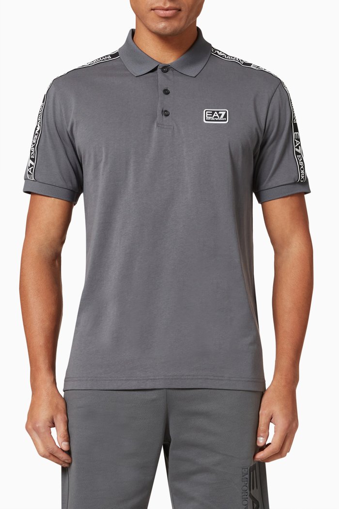

EA7 Train Logo Tape Polo Shirt in Jersey, Grey