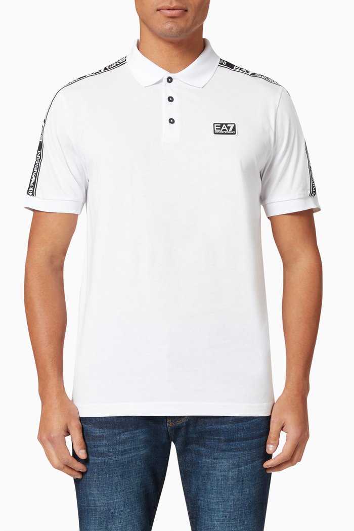 

EA7 Train Logo Tape Polo Shirt in Jersey, White