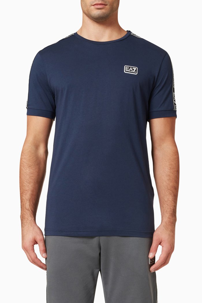 Logo Tape T-Shirt in Cotton, Blue