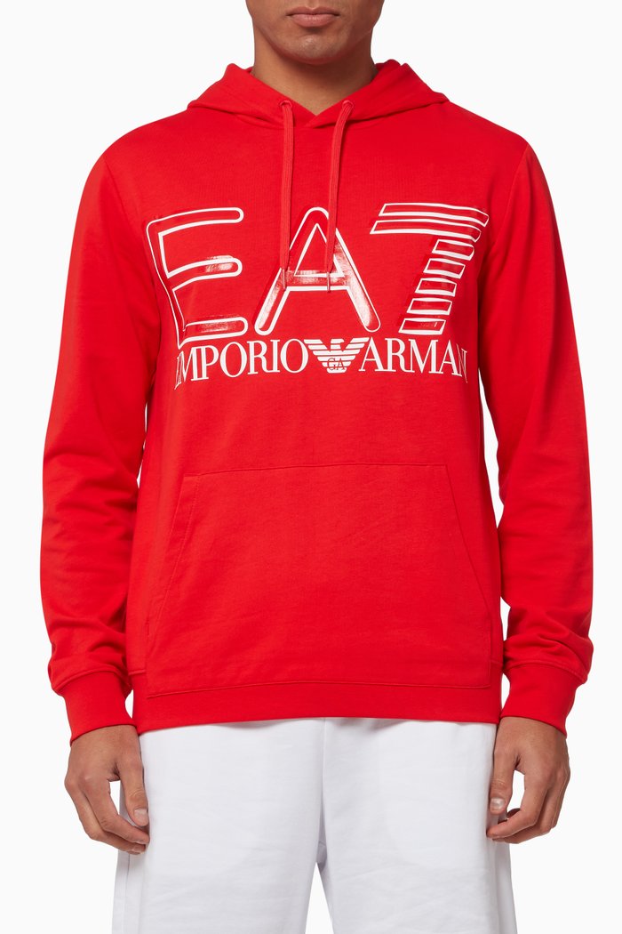 

EA7 Train Logo Series Hoodie in Cotton Fleece, Red