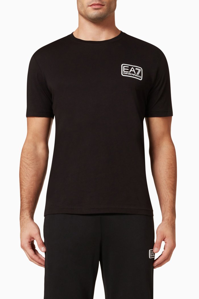 

EA7 Logo T-Shirt in Cotton Jersey, Black