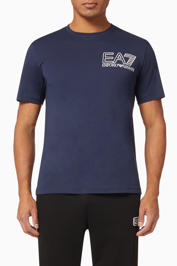 

EA7 Train Logo Series T-shirt in Cotton Jersey, Blue