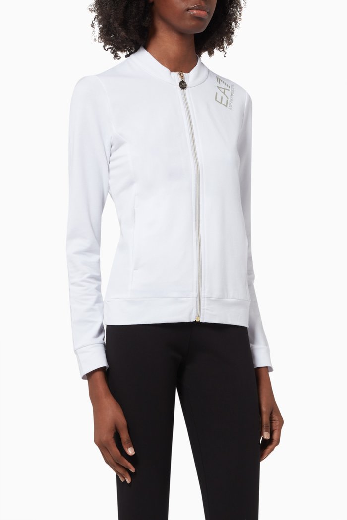 

EA7 Zip-up Jacket in Cotton Jersey, White