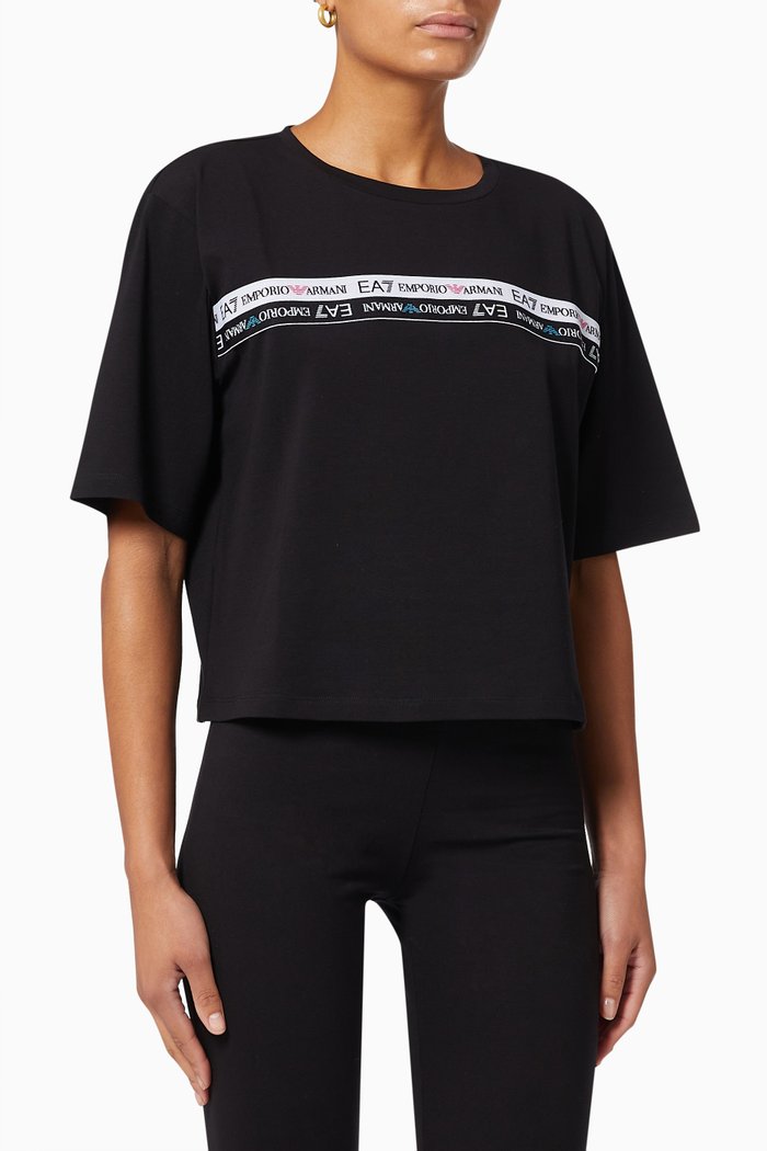 

EA7 Train Logo T-shirt in Cotton Jersey, Black