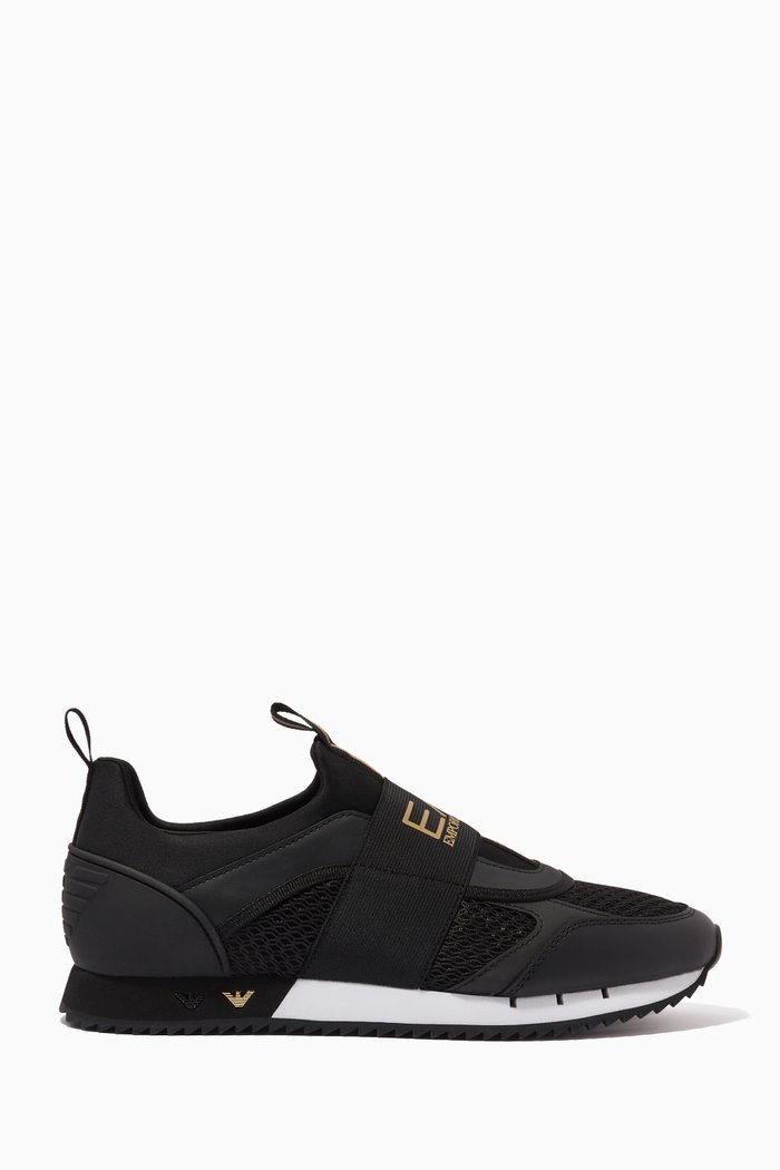 

EA7 Logo Sneakers in Mesh & Nylon, Black