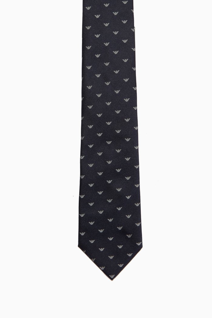 Logo Print Tie in Silk, Blue