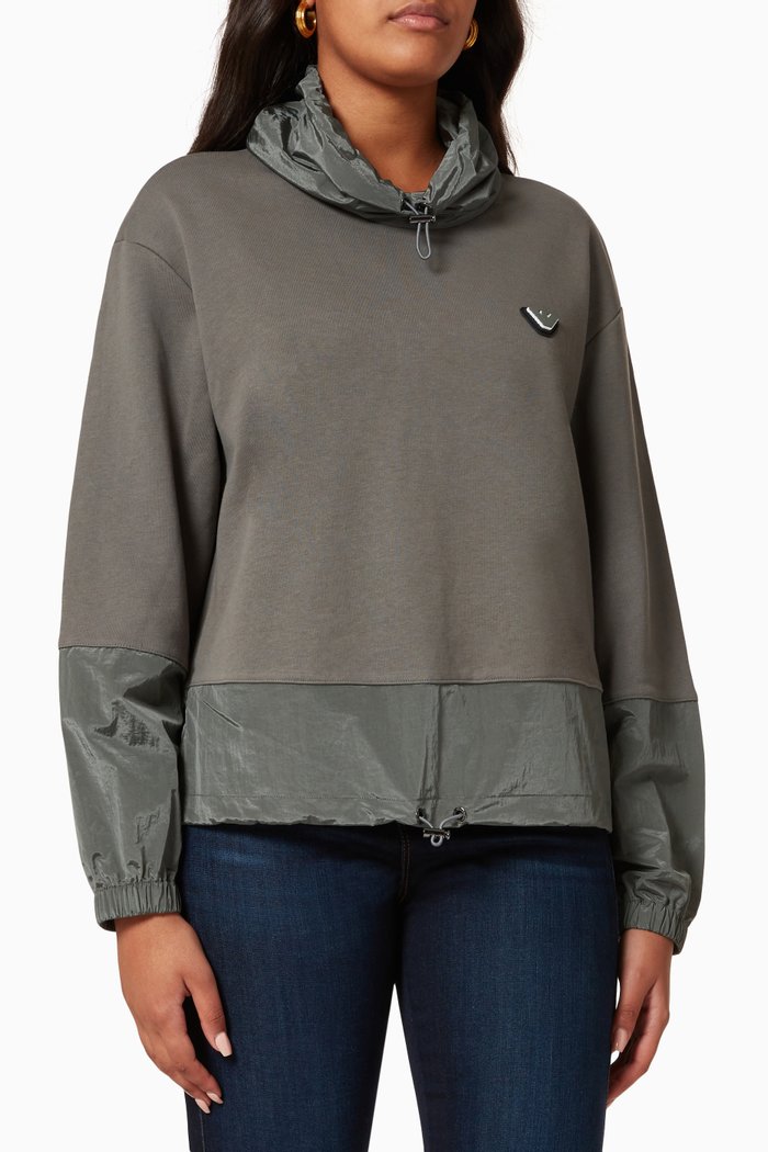 

EA Eagle Contrast Sweatshirt in French Terry & Nylon, Green