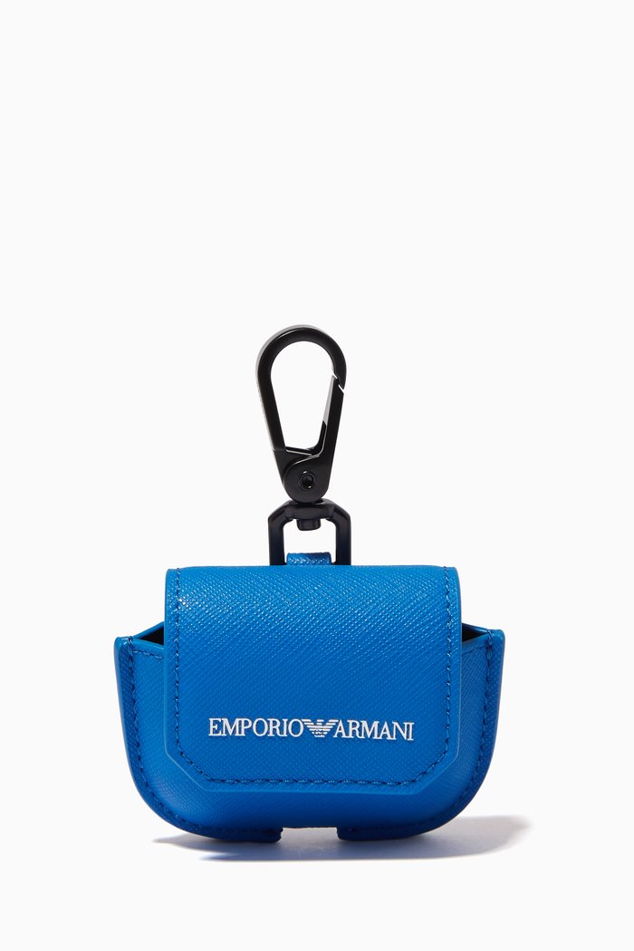 Airpods Case in Saffiano Leather, Blue