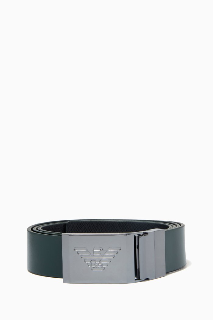 

EA Logo Plaque Reversible Belt in Leather, Green