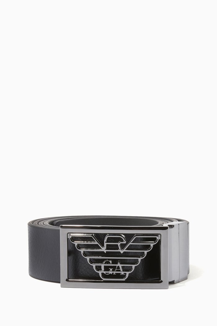 

EA Eagle Buckle Belt in Leather, Black