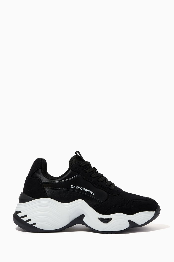 Angel Cube Sneakers in Suede & Satin, Black