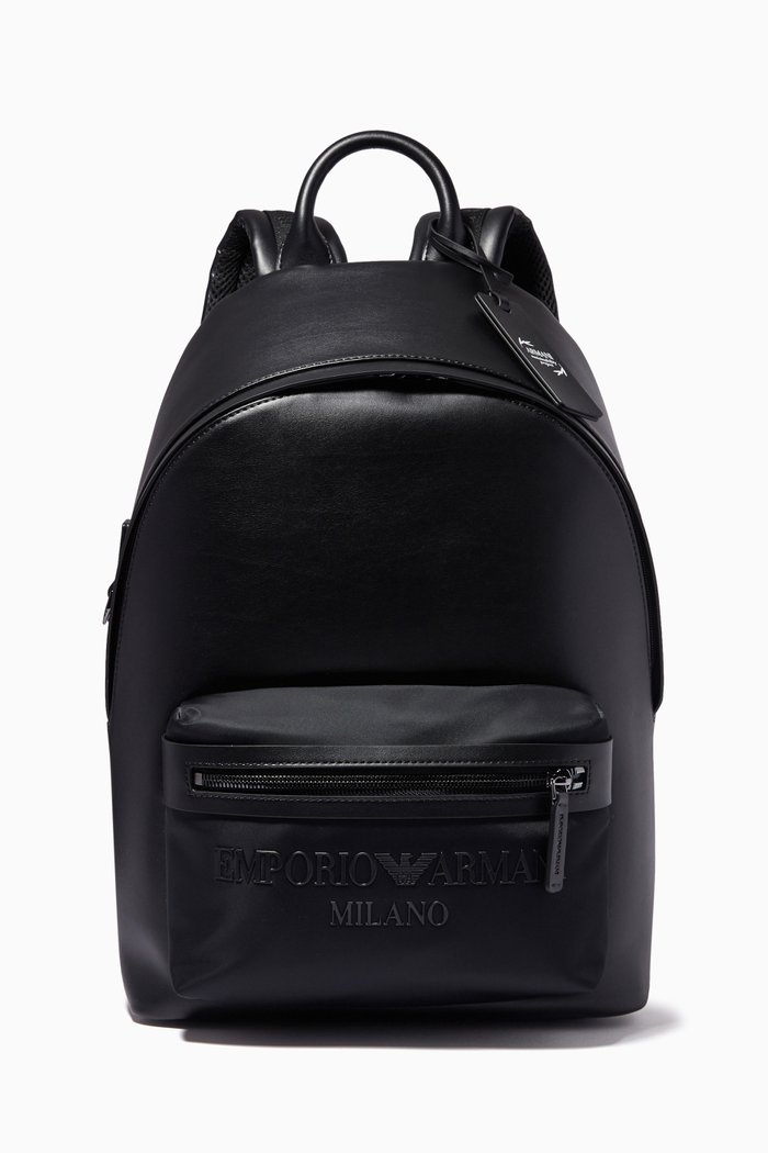 Logo Backpack in Leather, Black