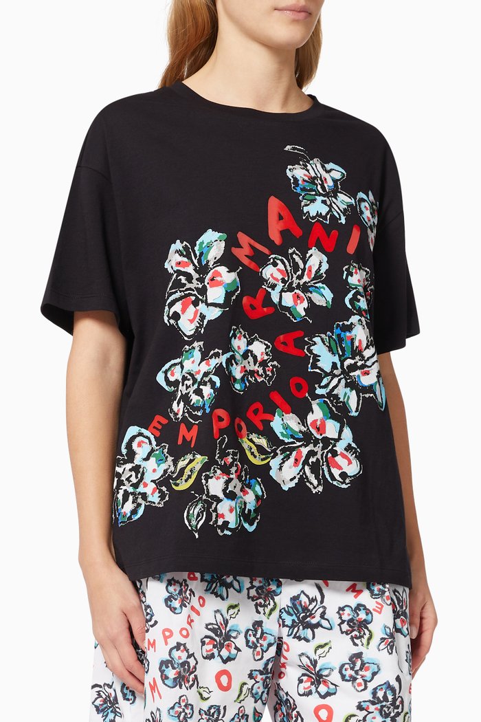

Floral Logo T-shirt in Cotton Jersey, Blue