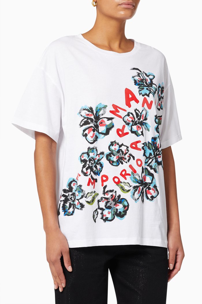 

Floral Logo T-shirt in Cotton Jersey, White