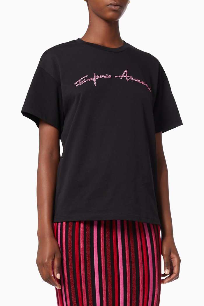 

EA Studded T-shirt in Cotton Jersey, Black