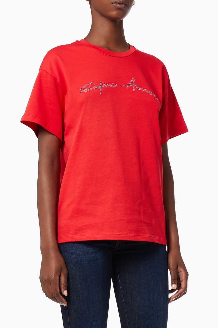 

EA Studded T-shirt in Cotton Jersey, Red