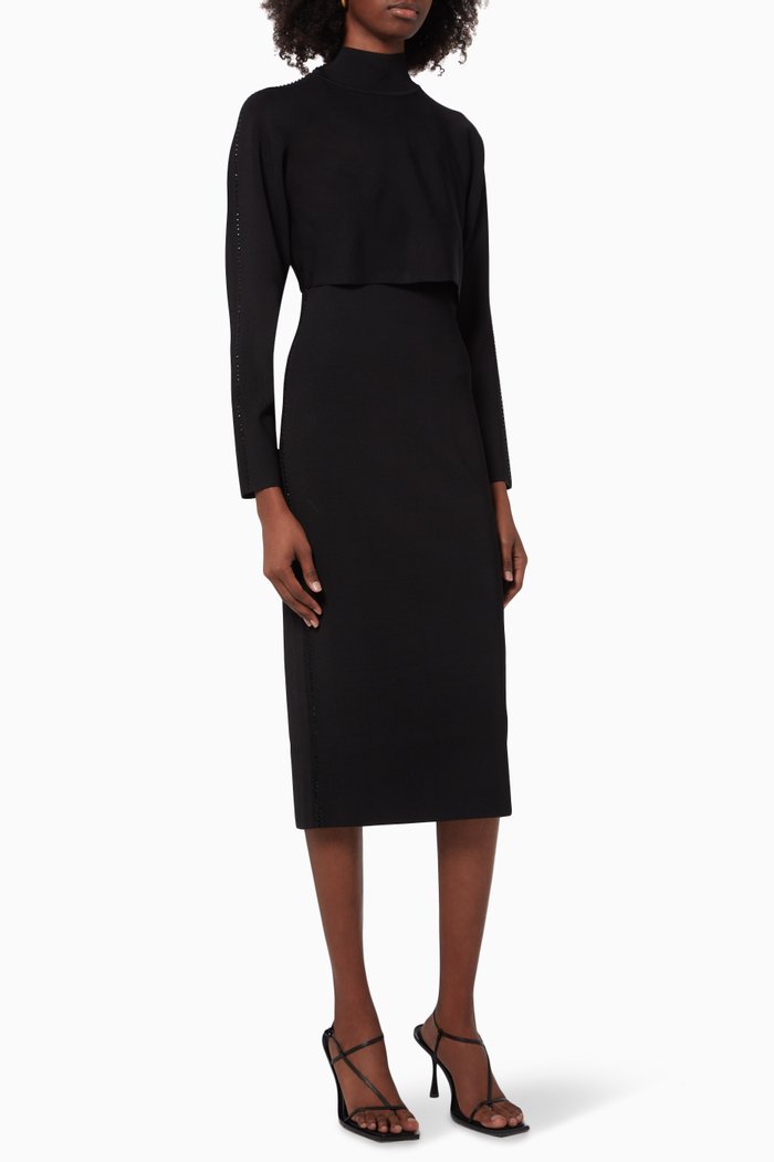 

2-in-1 Midi Dress in Viscose-blend Knit, Black