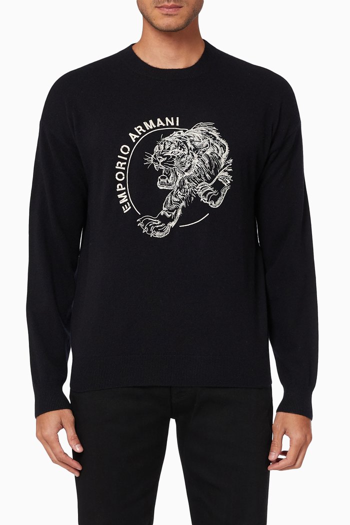 

Embroidered Jumper in Cashmere Wool Blend, Black