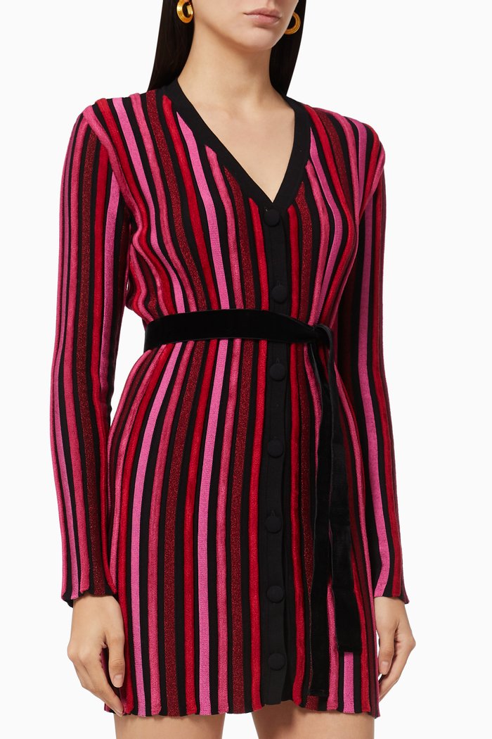 

Striped Dress in Rib-knit Lamé, Red