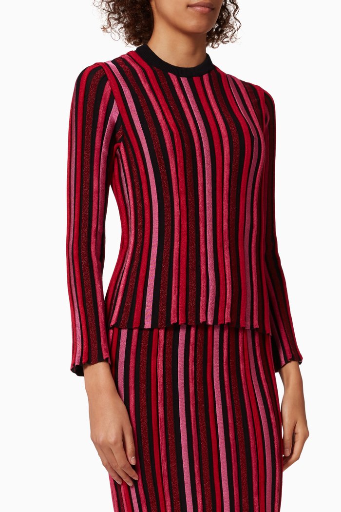 

Tubular Striped Jumper in Lamé, Red