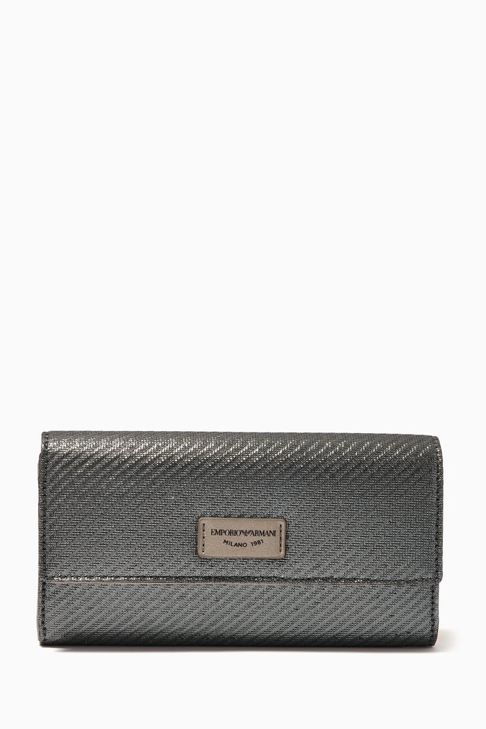 

My EA Deer Print Wallet in Lamé Leather, Grey