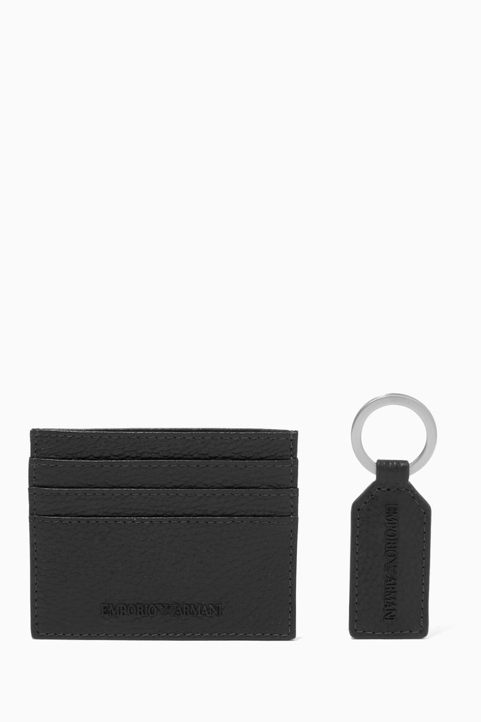 EA Card Holder & Keyring Gift Set in Leather, Black