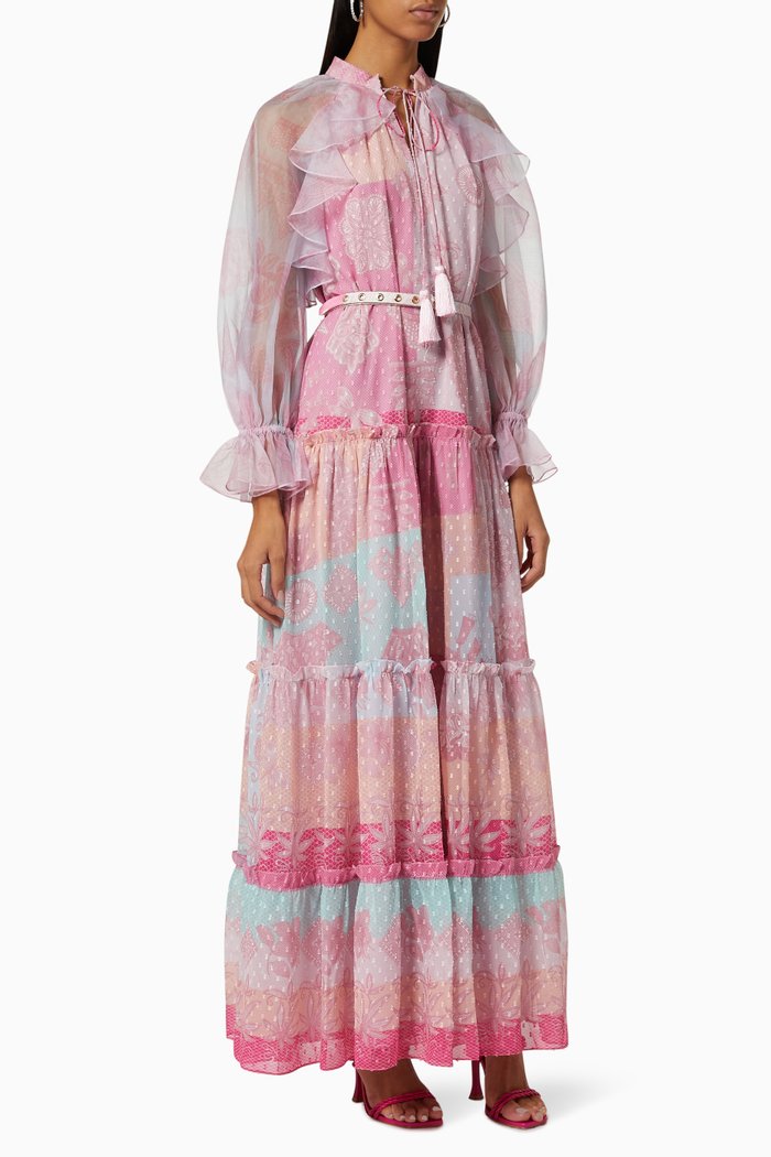 Poeme-L Tiered Dress in Chiffon, Multicolour