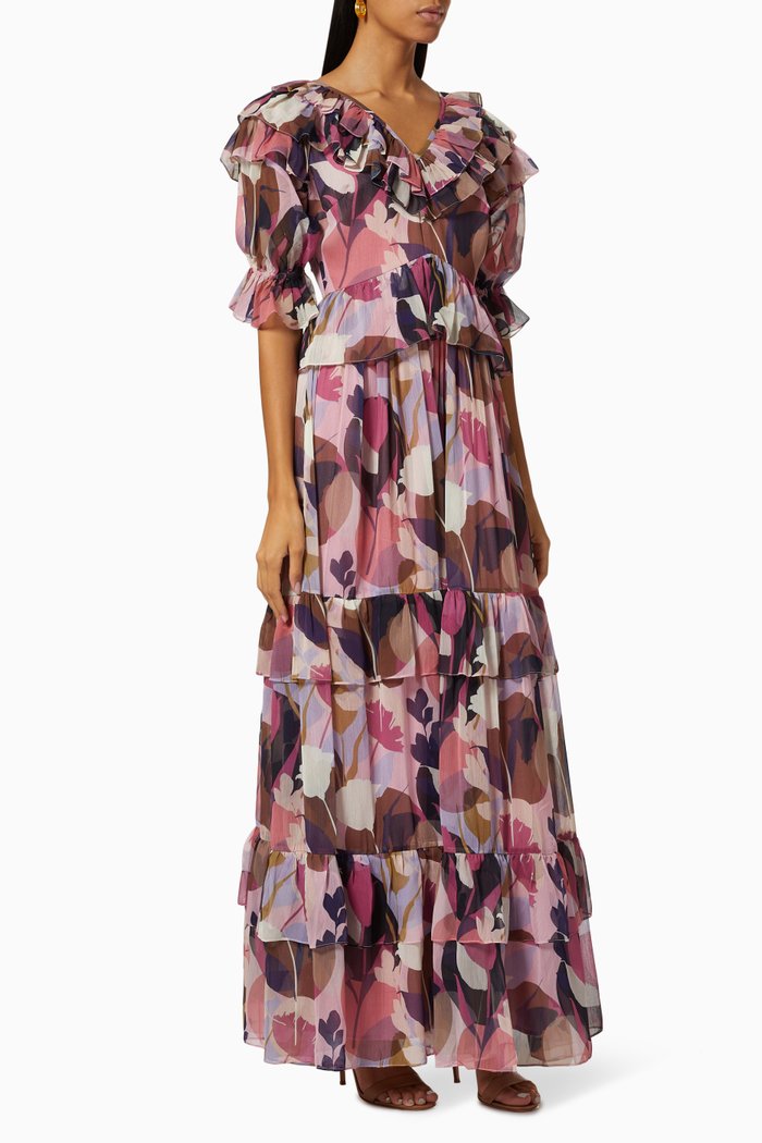 

Mystic Rose-C Ruffle Dress in Chiffon, Multicolour