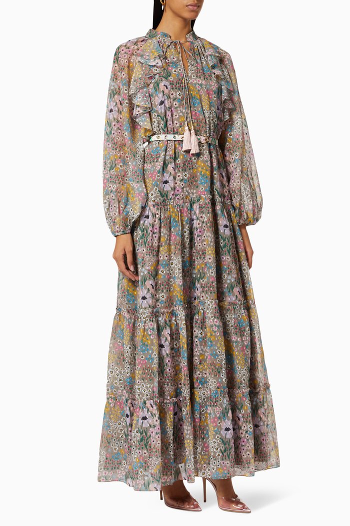 

Cher-F Floral Tiered Dress, Neutral