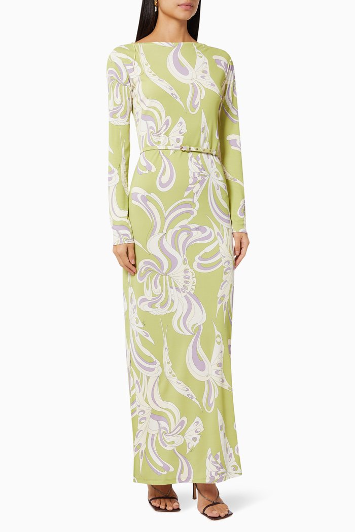 

Farfalle Print Maxi Dress in Viscose, Green