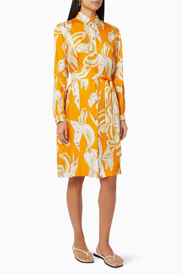 

Farfalle Print Chemisier Midi Dress, Orange