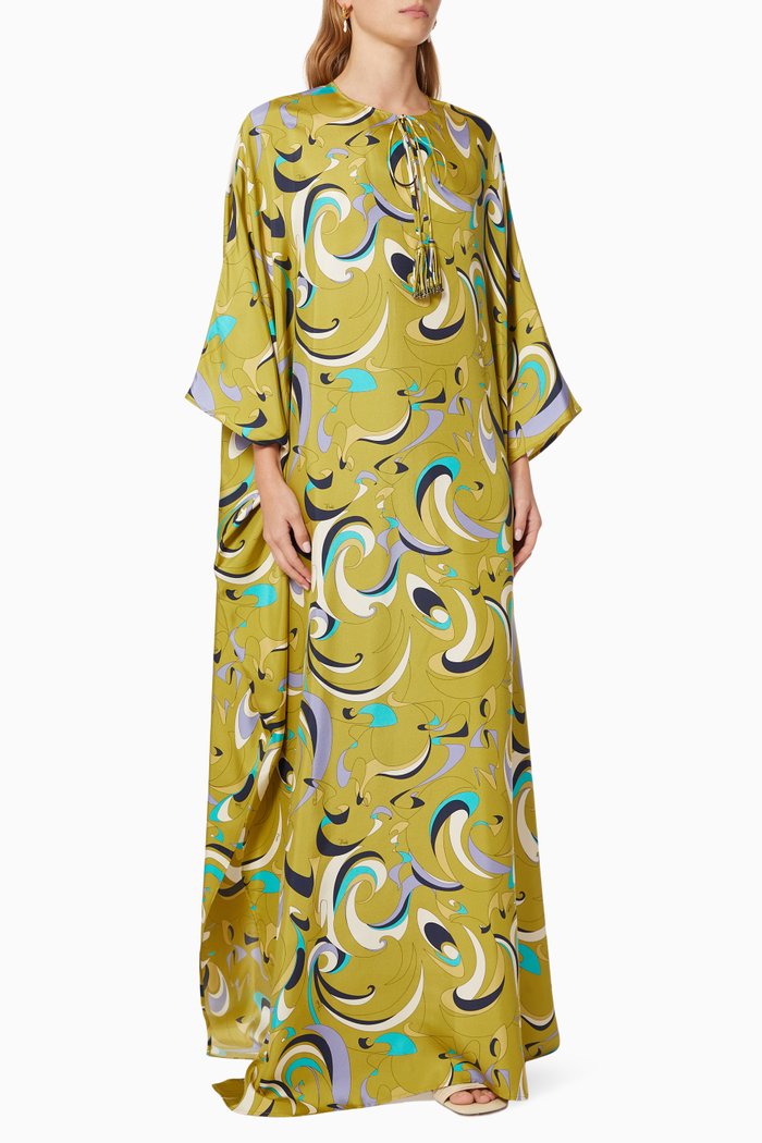 

Itinerari Print Kaftan in Silk Twill, Green