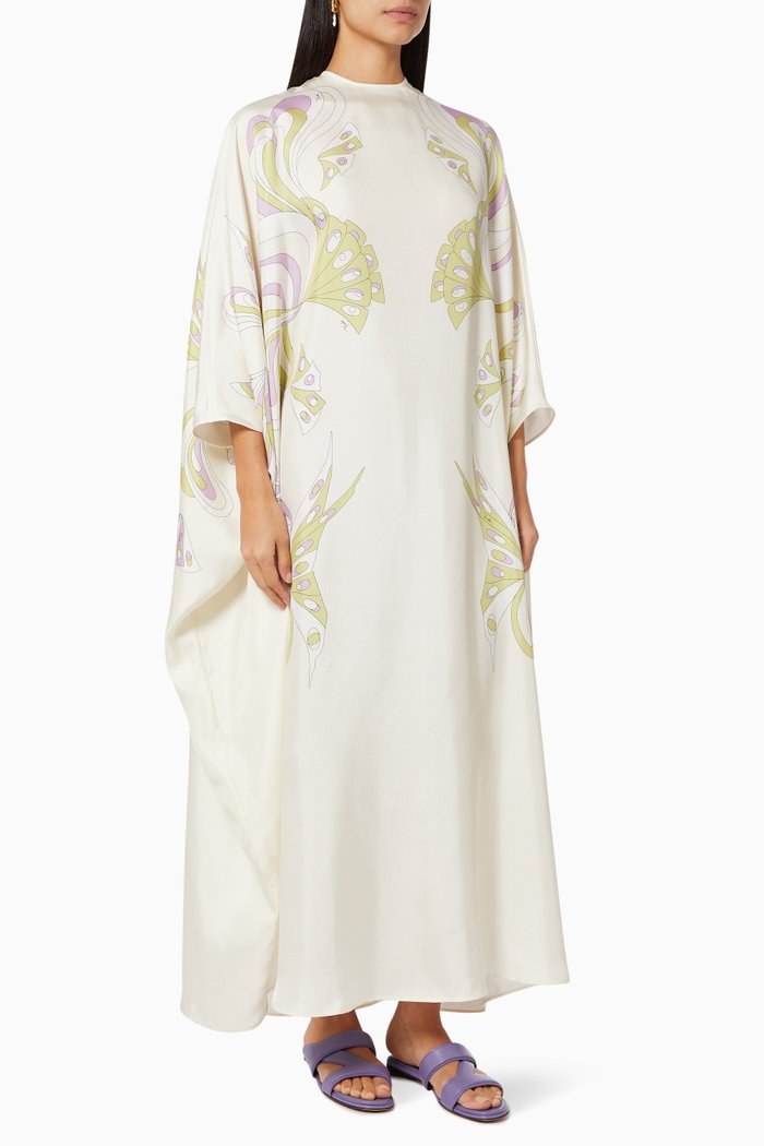 

Farfalle Print Kaftan in Silk Twill, Neutral