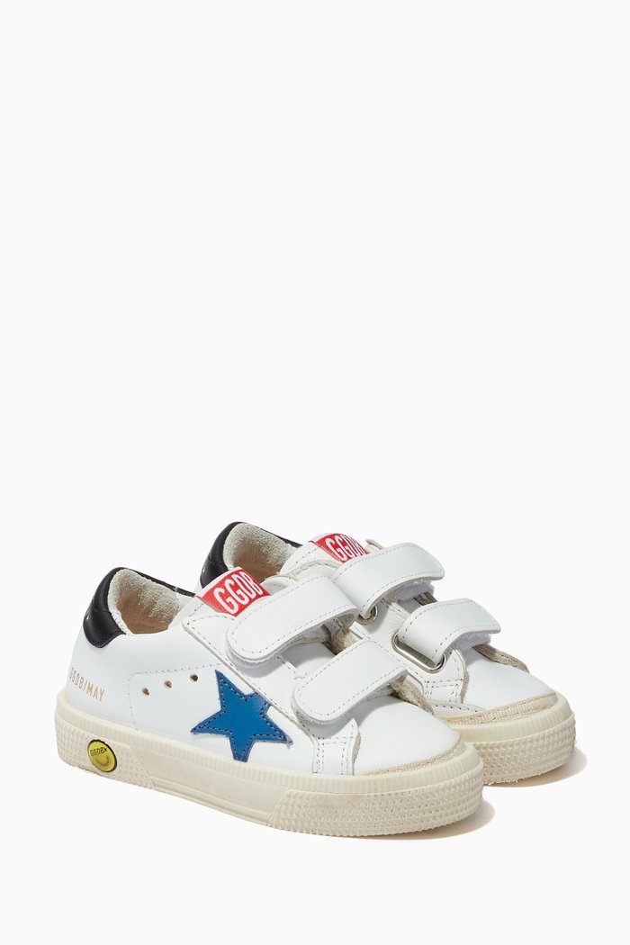 

May Checkered Star School Sneakers in Leather, White
