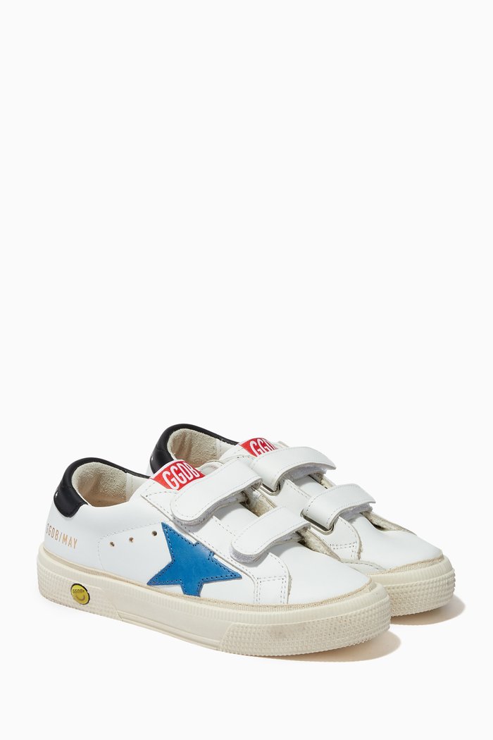 

May Checkered Star School Sneakers in Leather, White