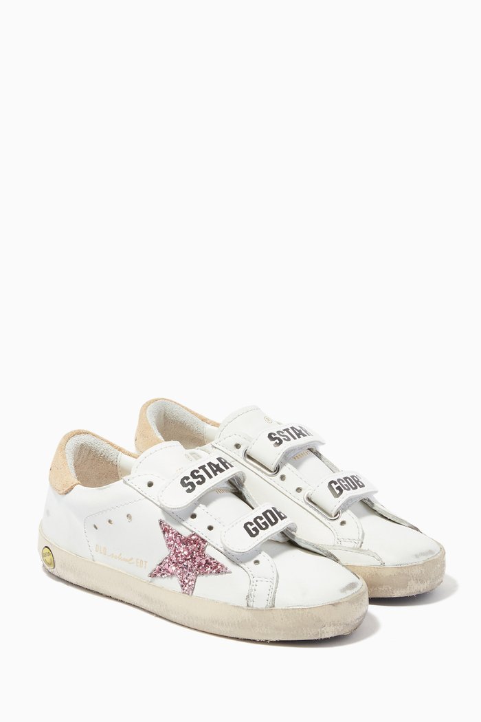 

Old School Sneakers with Suede Star in Leather, White