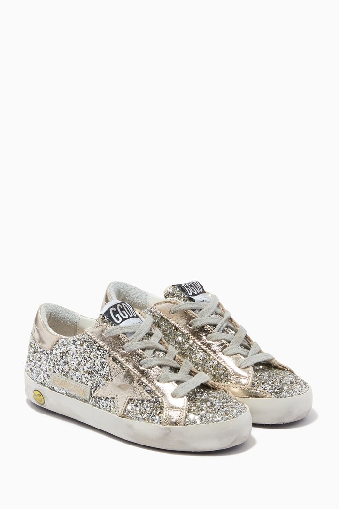 

Super-Star Sneakers with Star in Laminated Leather, Silver