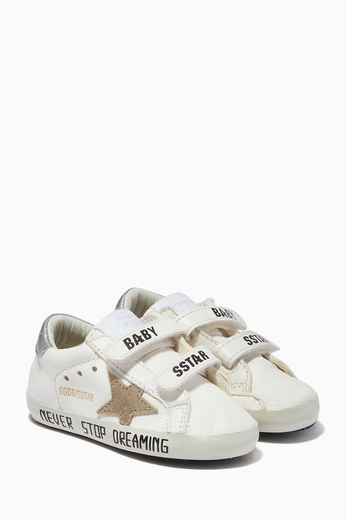 

School Sneakers with Suede Star in Leather, White