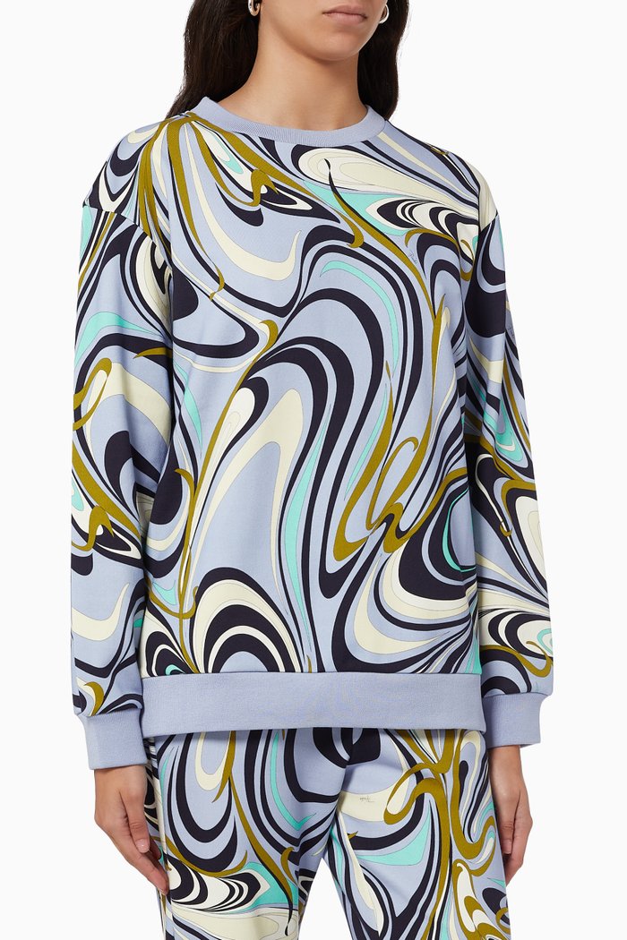 

Onde Print Sweatshirt in Cotton, Blue