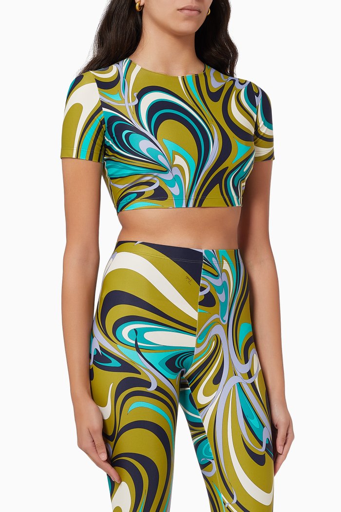 

Onde Print Crop Top in Nylon, Green