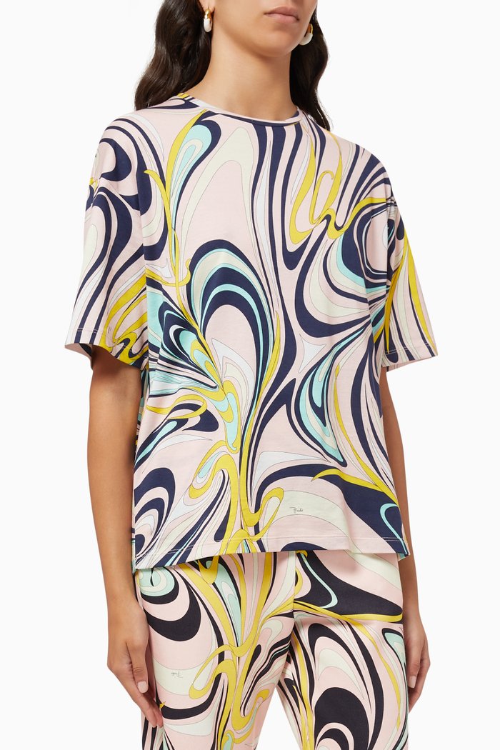 

Onde Print T-shirt in Cotton Jersey, Pink