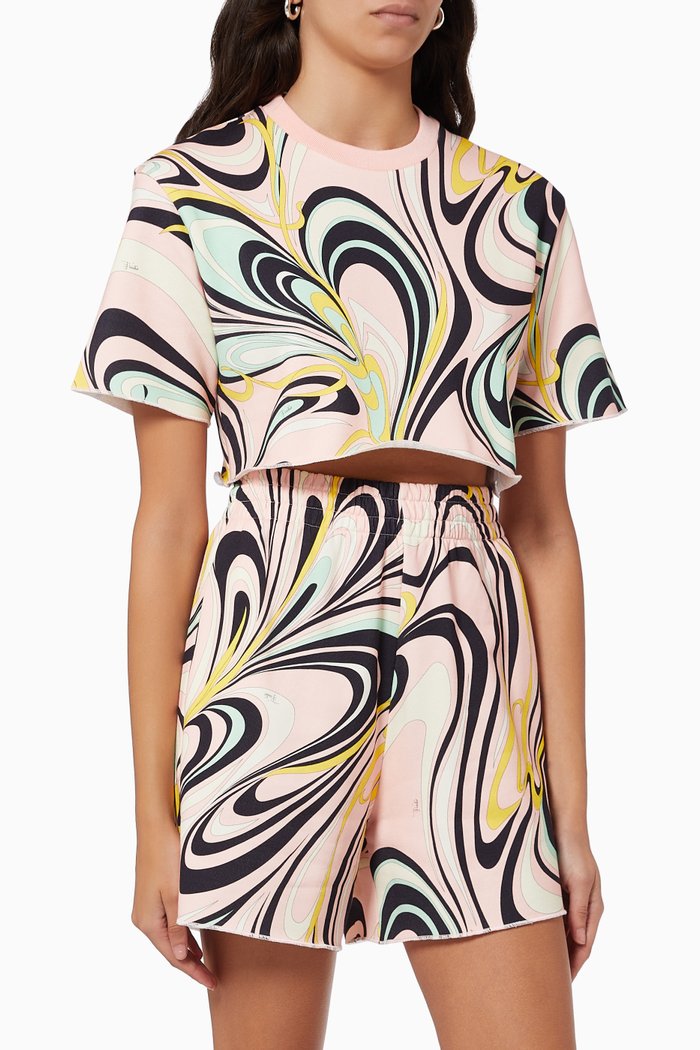 

Onde Print Crop Top in Cotton, Pink