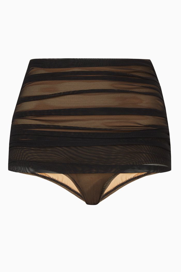 

Bill High Waist Bikini Bottoms in Stretch Mesh, Black