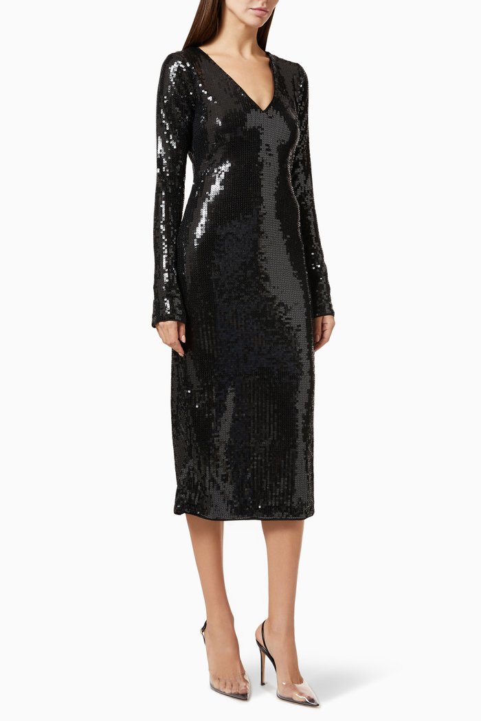 

Midi Sequin Dress in Polyester, Black