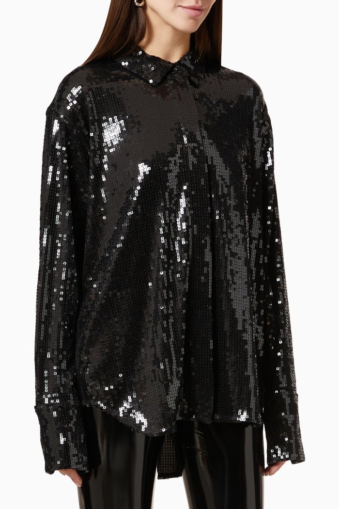 

Sequin Party Shirt in Polyester, Black