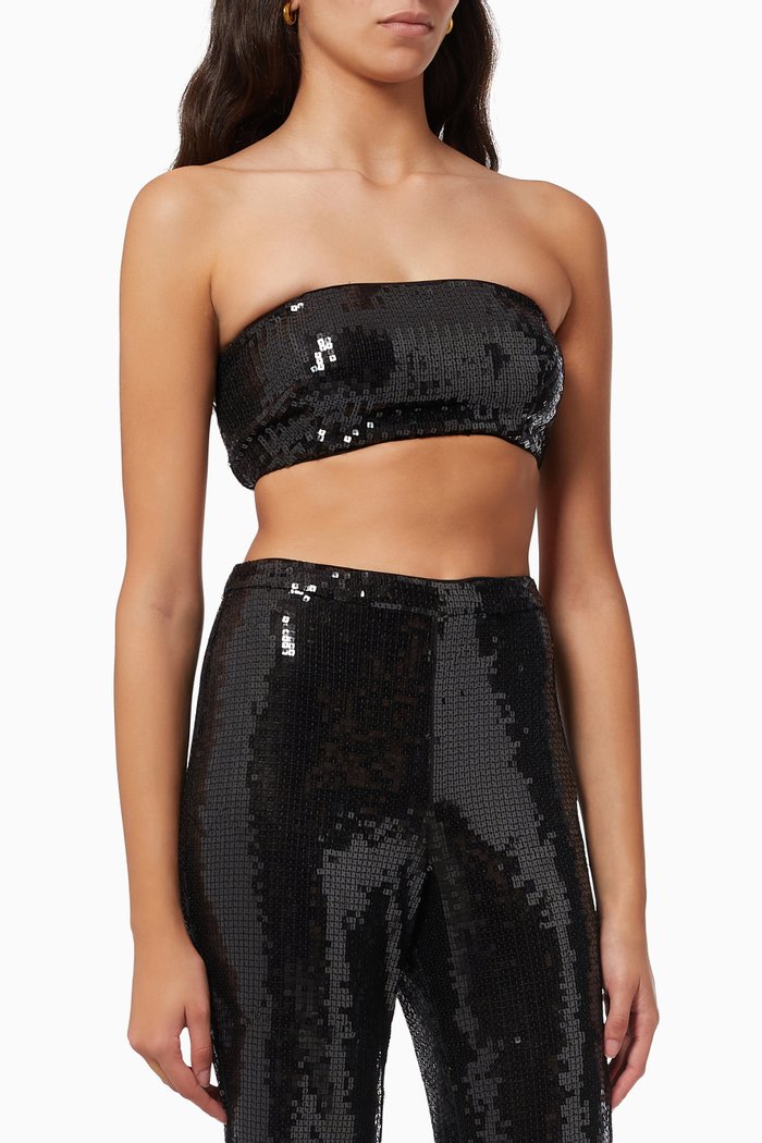 

Sequin Bandeau Top in Polyester, Black