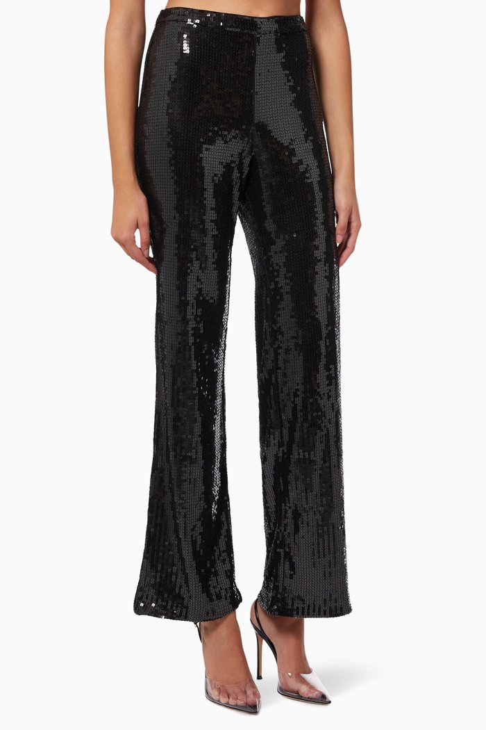 

Sequin Wide Leg Pants in Polyester, Black
